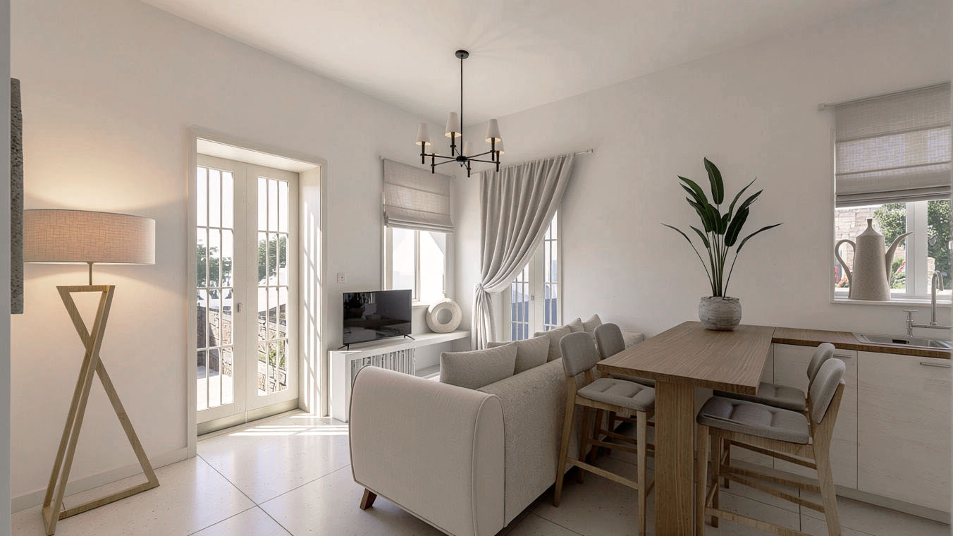 Χώρος καθιστικού εξοχικής κατοικίας στην Κέα