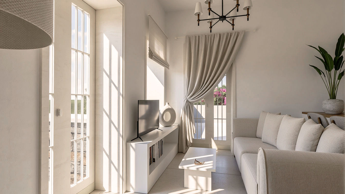 Πλαϊνή όψη σαλονιού πολυτελούς κατοικίας Κέα